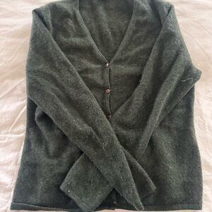 Preview International Dark Green V-Neck Button Cardigan 100% cashmere